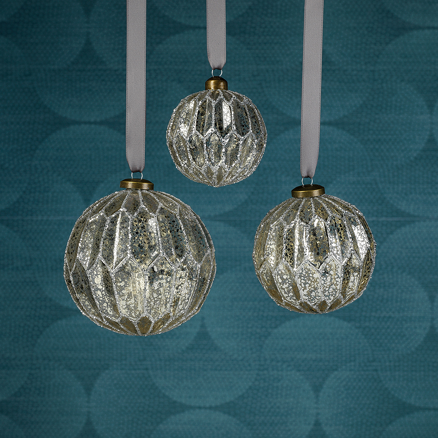 Antique Silver Glass Ball Ornaments - Set of 6