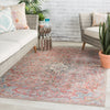 Foix Indoor/Outdoor Medallion Red & Light Blue Rug