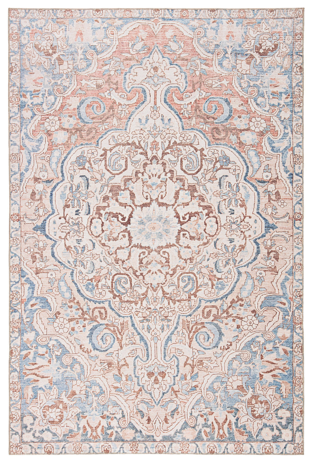 Annette Indoor/ Outdoor Medallion Blue/ Light Pink Rug