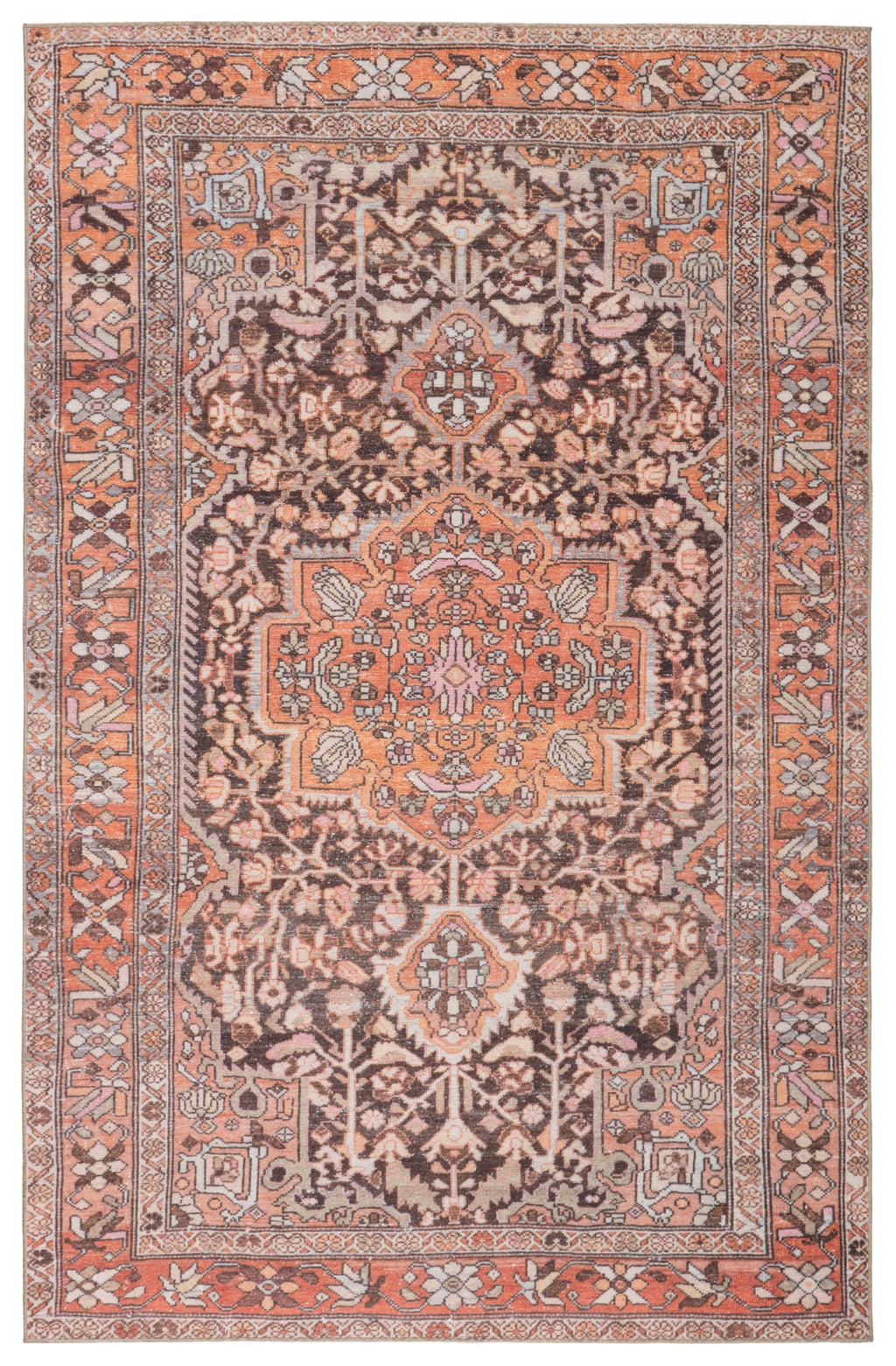 Chariot Indoor/Outdoor Medallion Orange & Dark Gray Rug