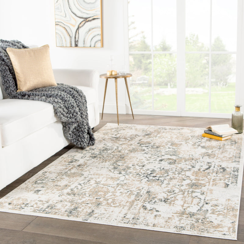 Clara Floral Rug in White Sand & Castlerock design by Jaipur Living