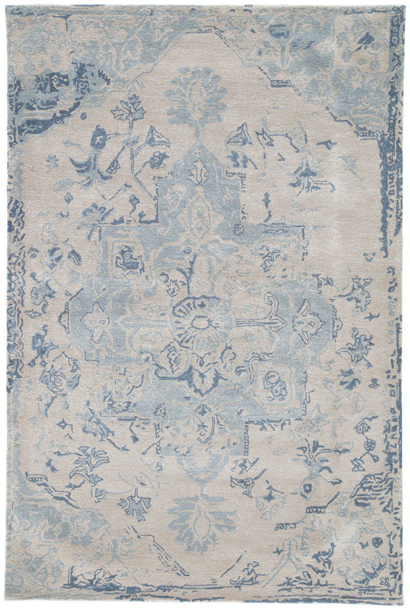 Sasha Handmade Medallion Beige & Dark Blue Area Rug