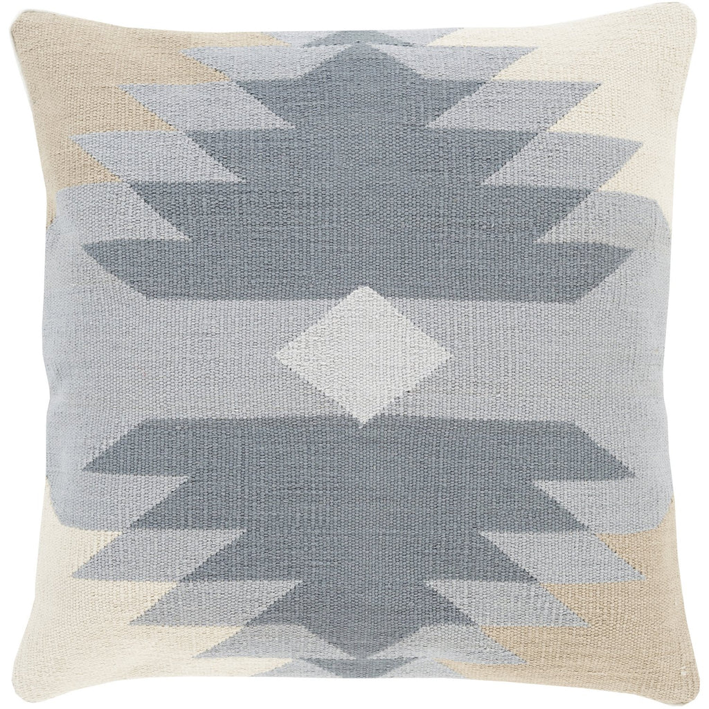 Cotton Kilim CK-005 Hand Woven Pillow in Light Gray & Medium Gray by Surya