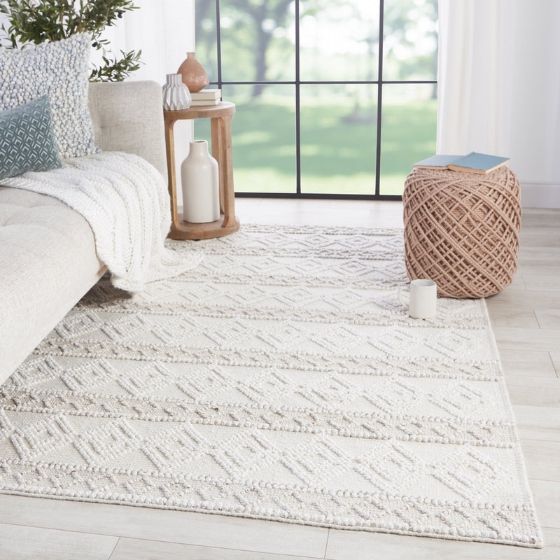 Adelie Indoor/Outdoor Trellis White & Light Grey Rug