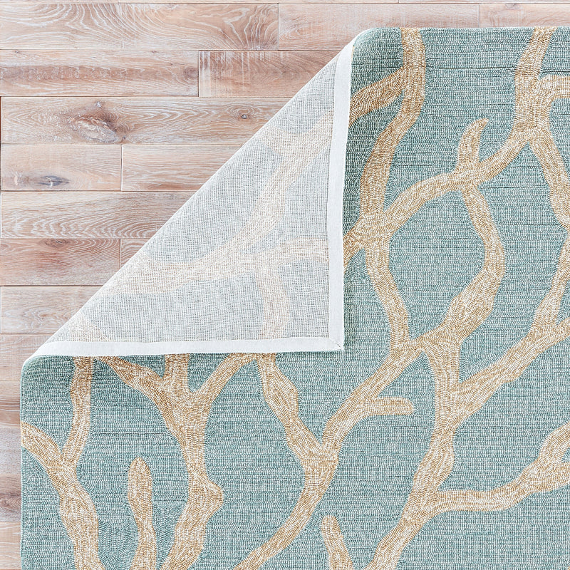 Coral Indoor/ Outdoor Abstract Teal & Tan Area Rug