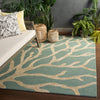 Coral Indoor/ Outdoor Abstract Teal & Tan Area Rug