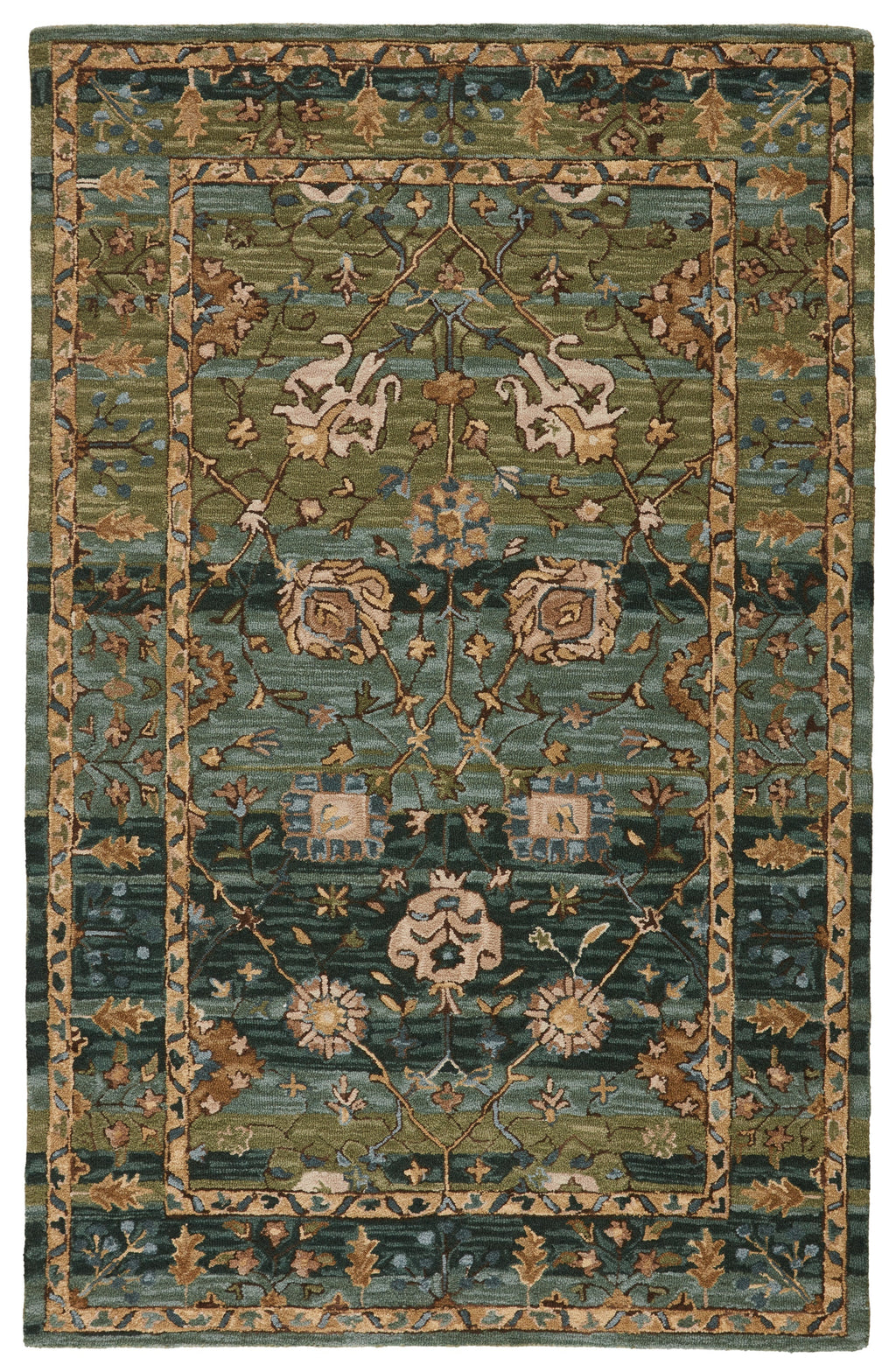 Ahava Handmade Oriental Green & Blue Rug