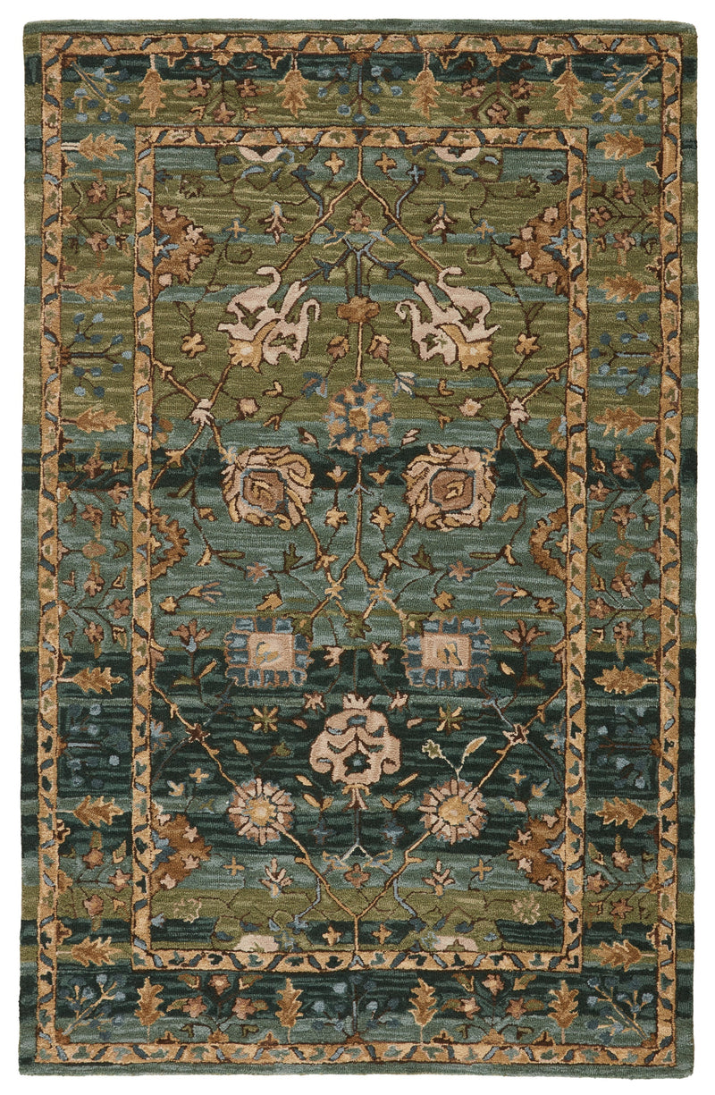 Ahava Handmade Oriental Green & Blue Rug