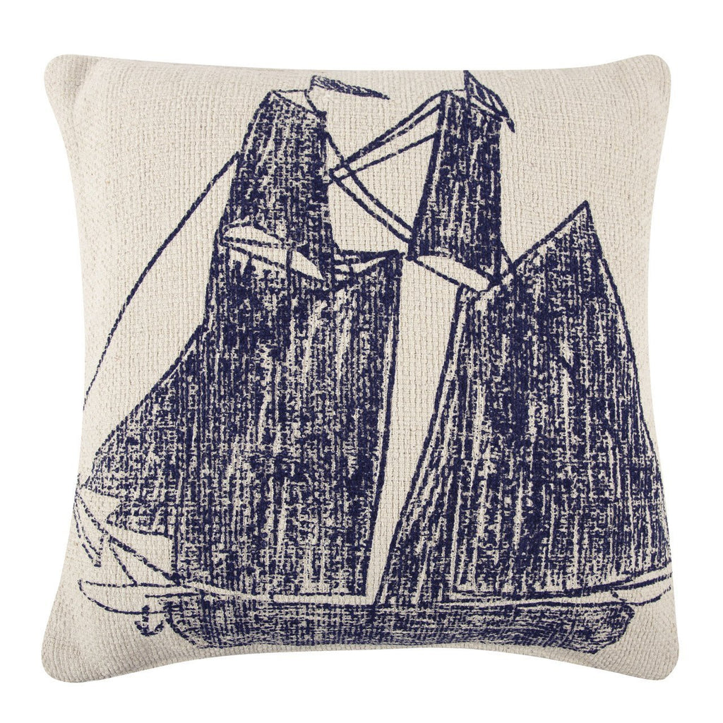 Ship & Wheel Sketch Grain Sack Pillow design by Thomas Paul