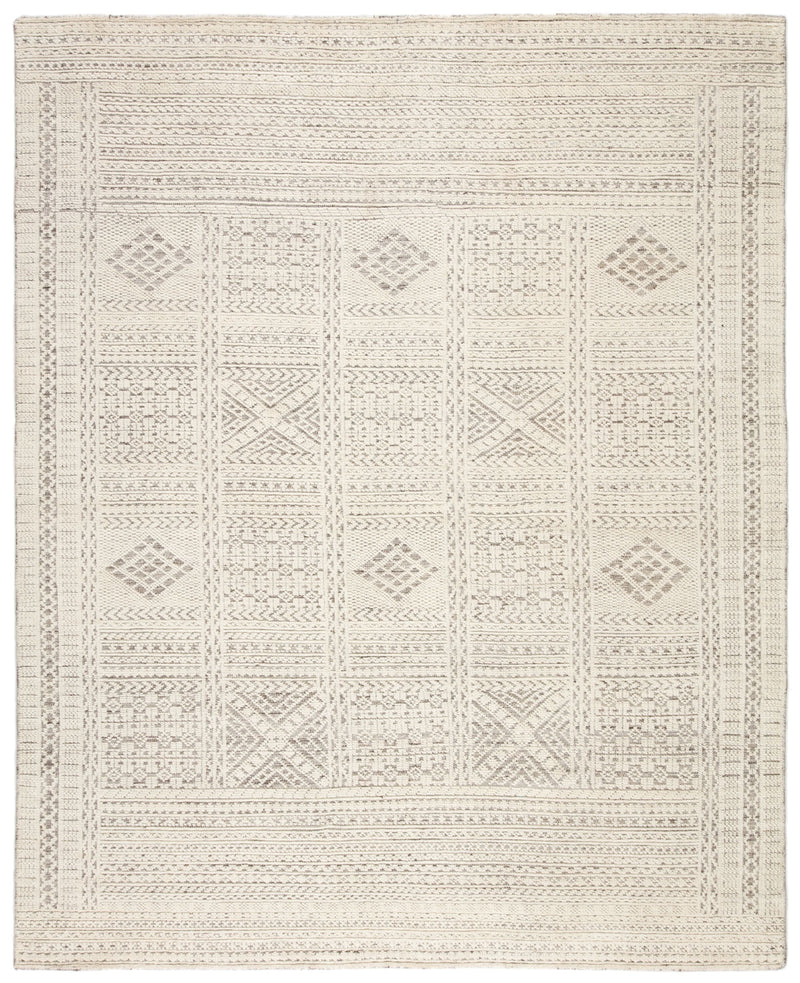 Jadene Hand-Knotted Geometric White & Light Gray Area Rug