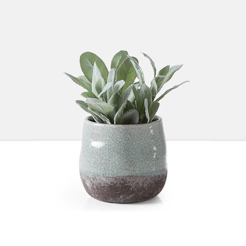 Corsica Ceramic Crackle 2 Tone 4" Round Pot in Celadon Blue