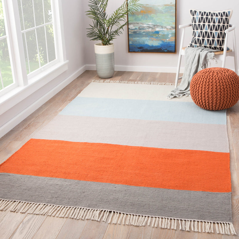 Swane Indoor/ Outdoor Stripe Orange & Blue Area Rug