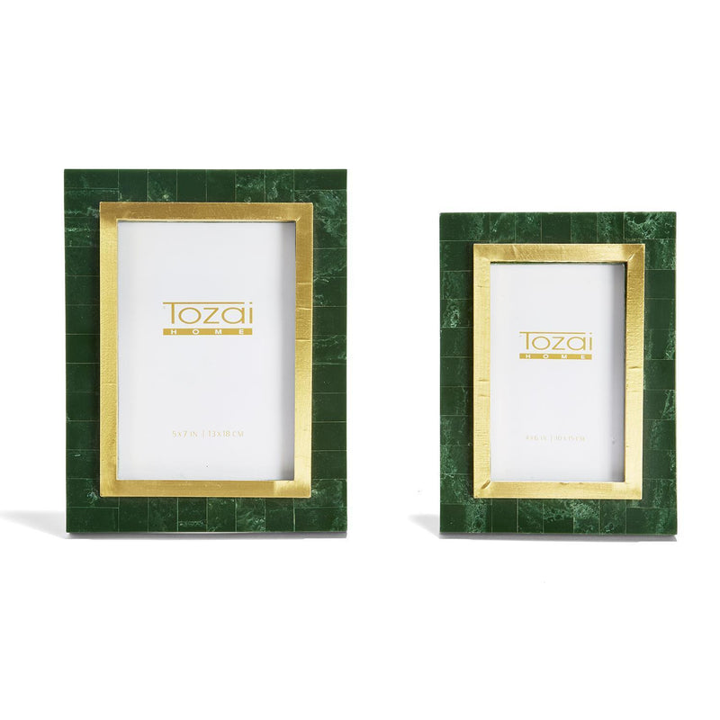 Aventurine Green and Gold Photo Frames, Set of 2