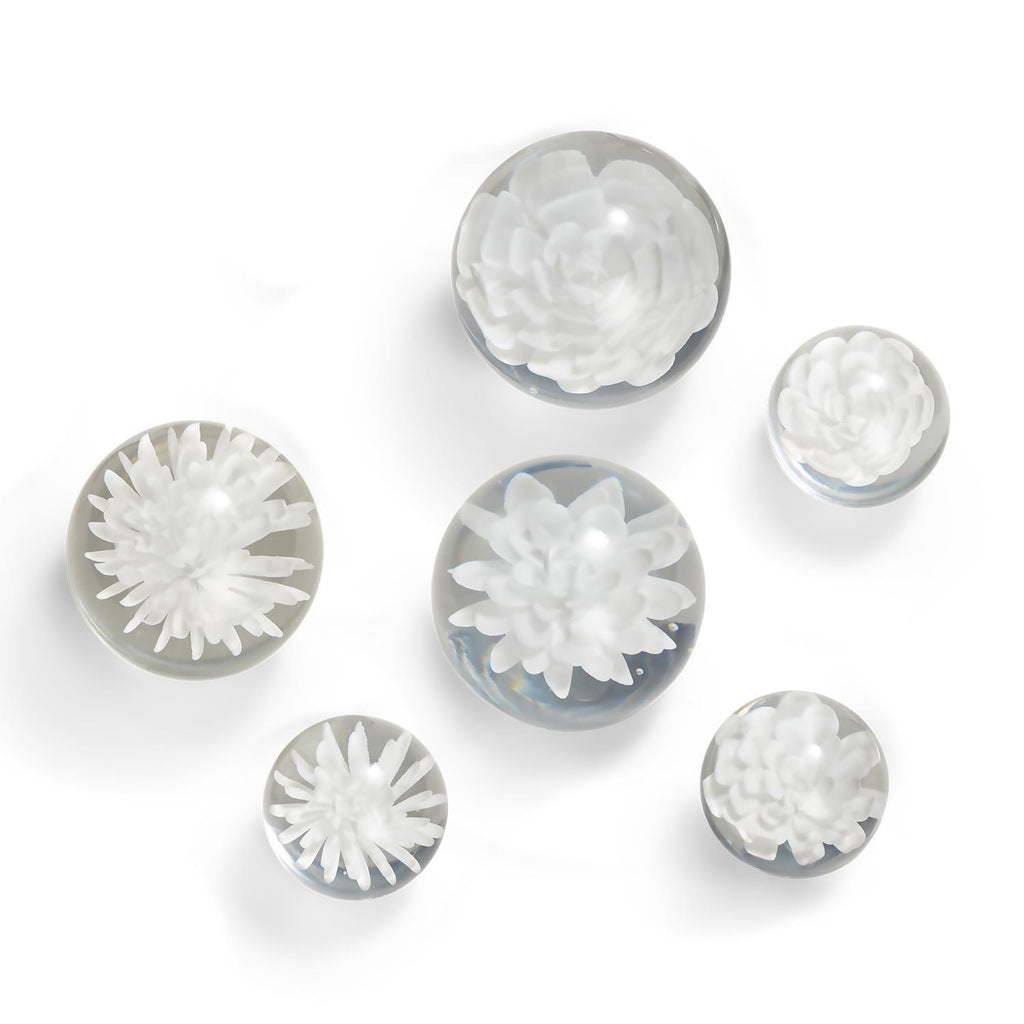 Set of 6 Glass Floral Sculpture Paperweights