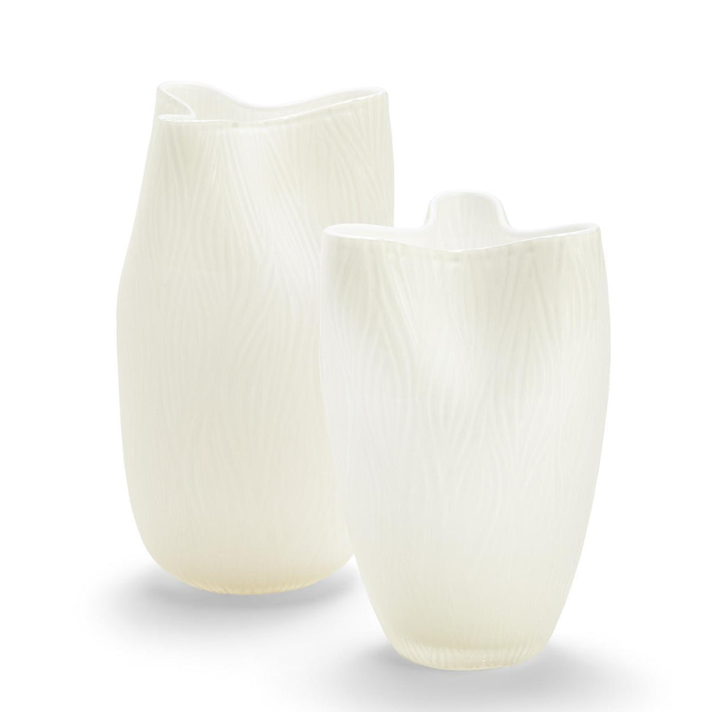 White Wave Flare Cut Glass Vases set of 2