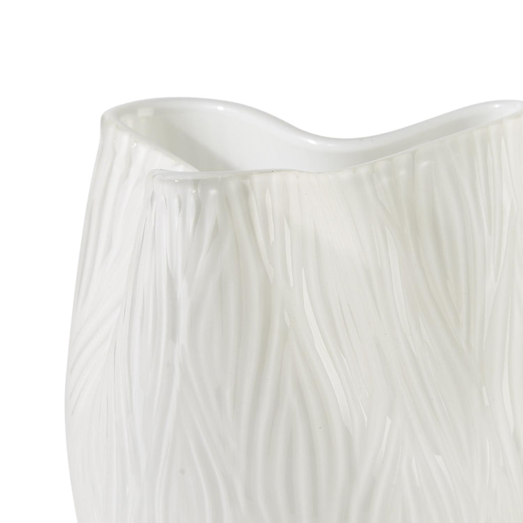 White Wave Flare Cut Glass Vases set of 2