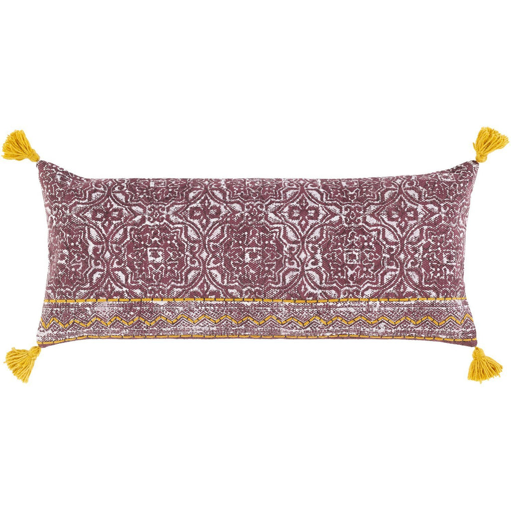 Dayna DYA-002 Woven Pillow in Burgundy & Beige by Surya