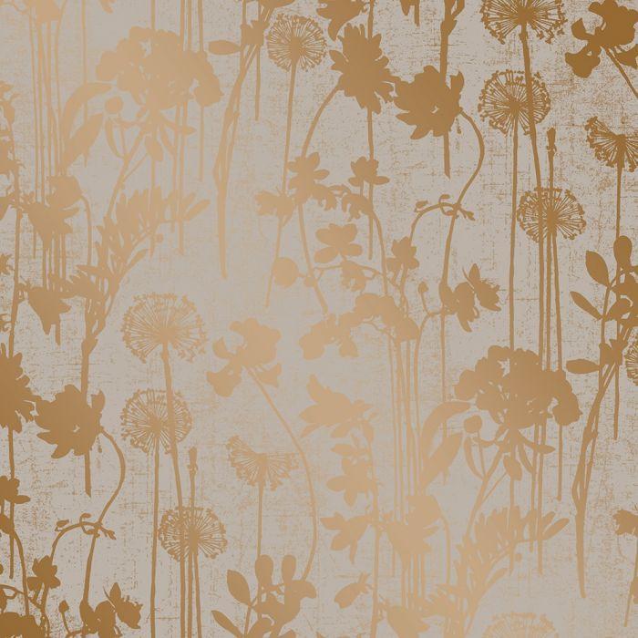 Distressed Floral Removable Wallpaper in Grey and Metallic Copper