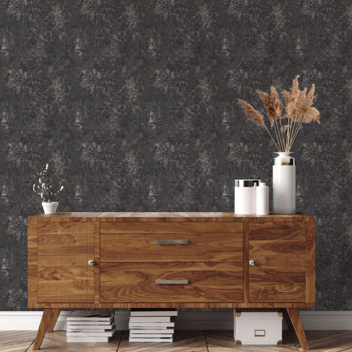 Distressed Gold Leaf Removable Wallpaper in Gunmetal