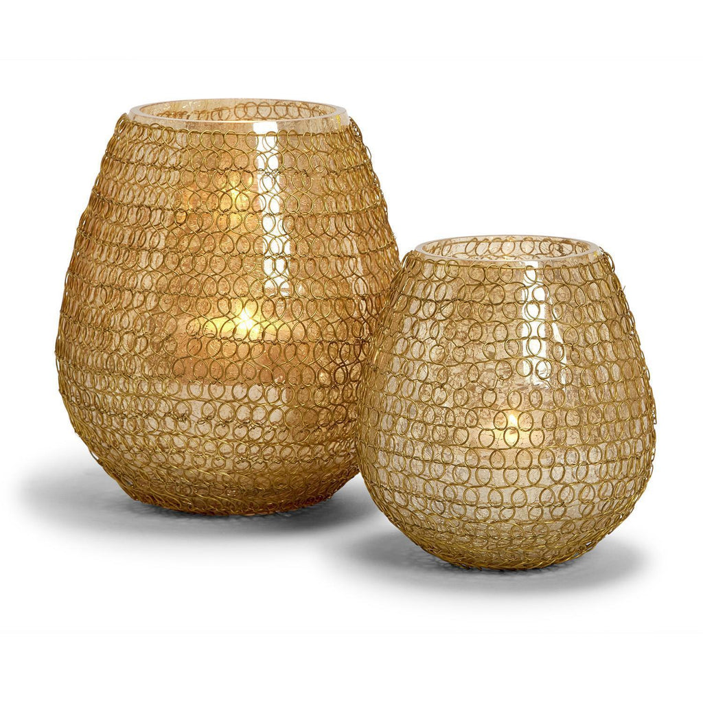 Woven Wire Crackle Glass Mesh Votives set of 2