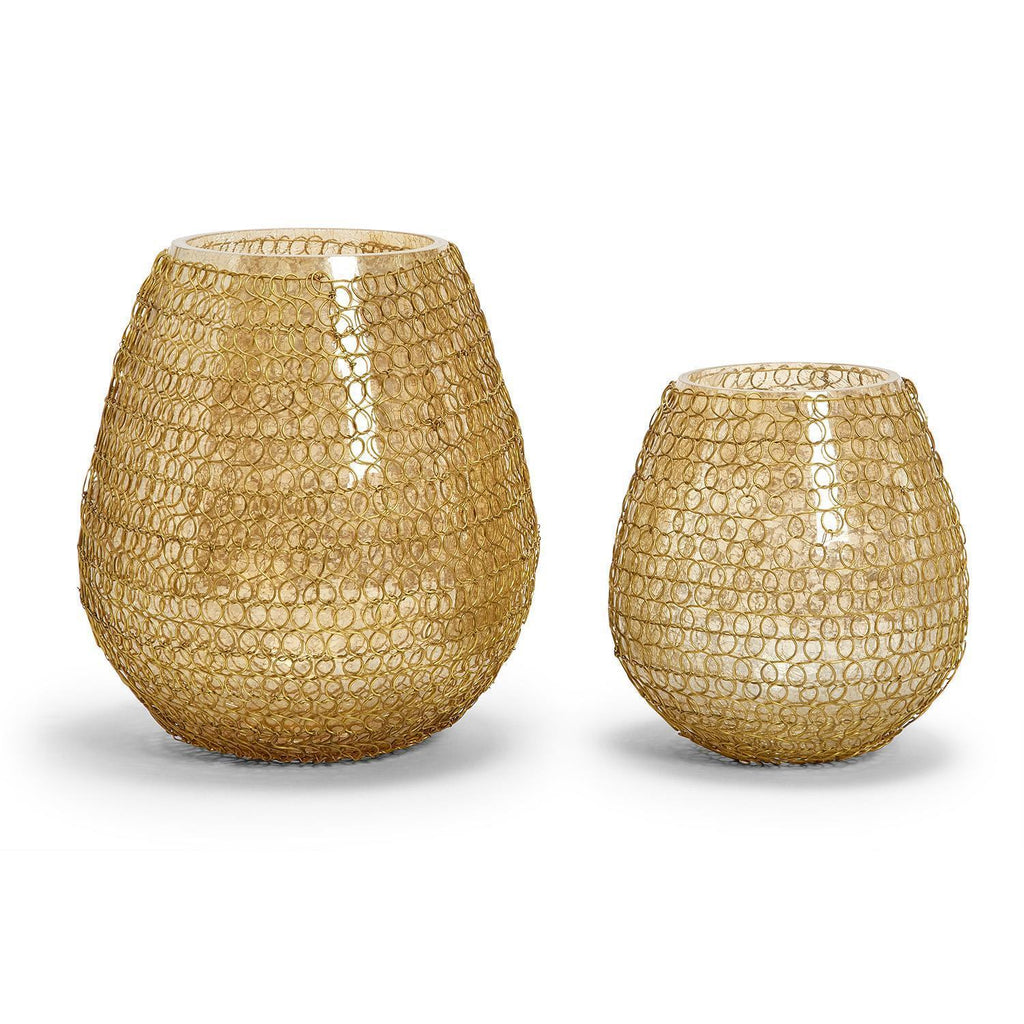 Woven Wire Crackle Glass Mesh Votives set of 2