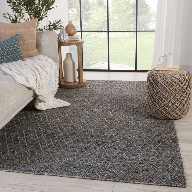 Morse Natural Geometric Grey & Dark Blue Rug by Jaipur Living