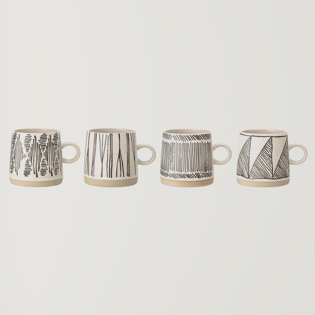 Embossed Stoneware Mug, Set of 4