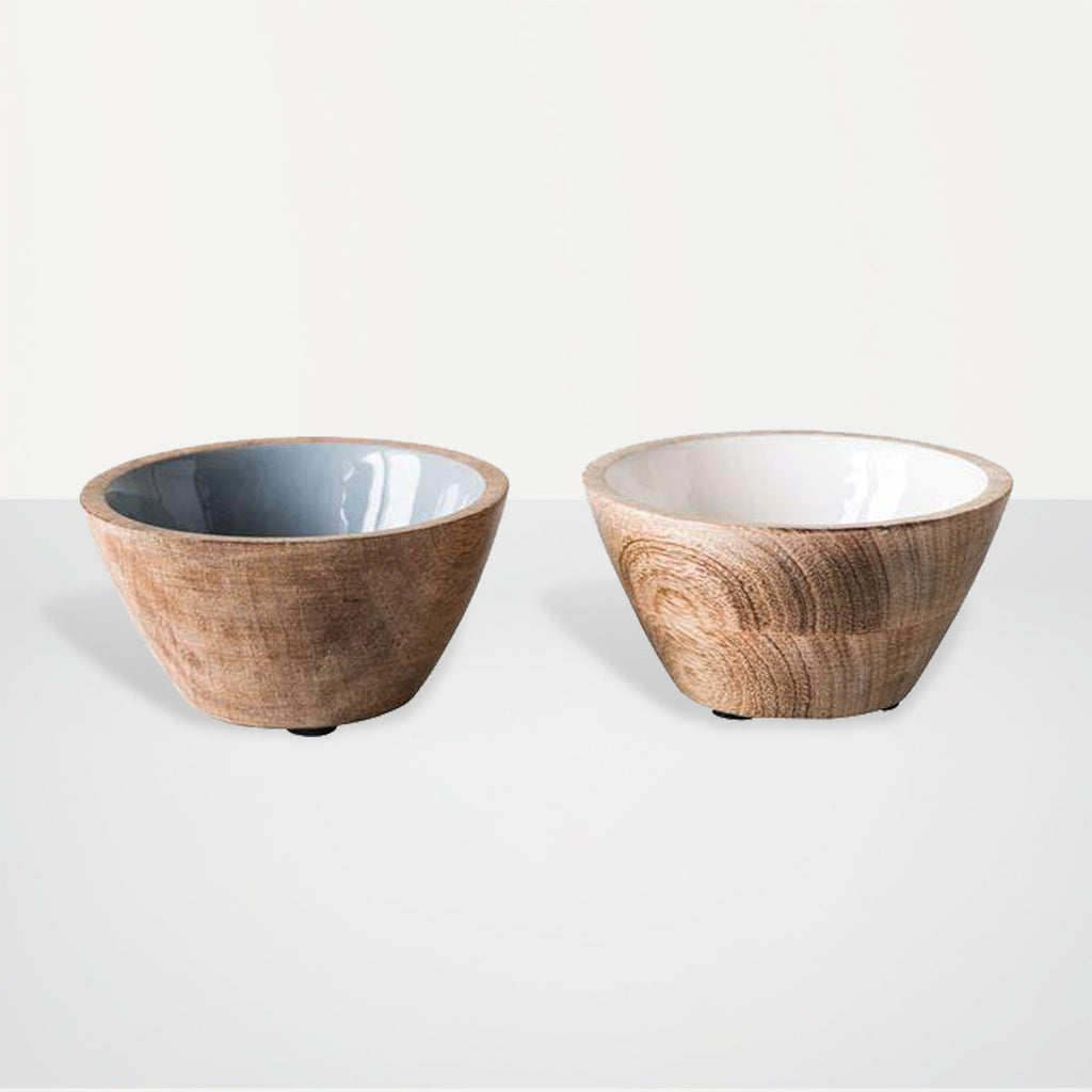 Enameled Mango Wood Bowls, Set of Two