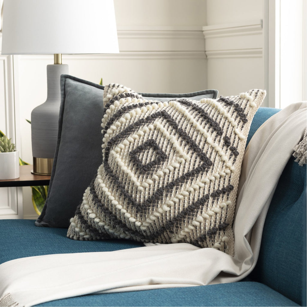 Faroe FAO-006 Woven Pillow in Cream & Charcoal by Surya