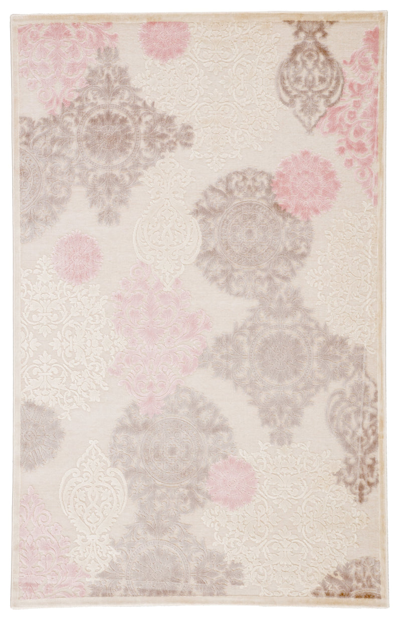 Wistful Damask Ivory & Pink Area Rug