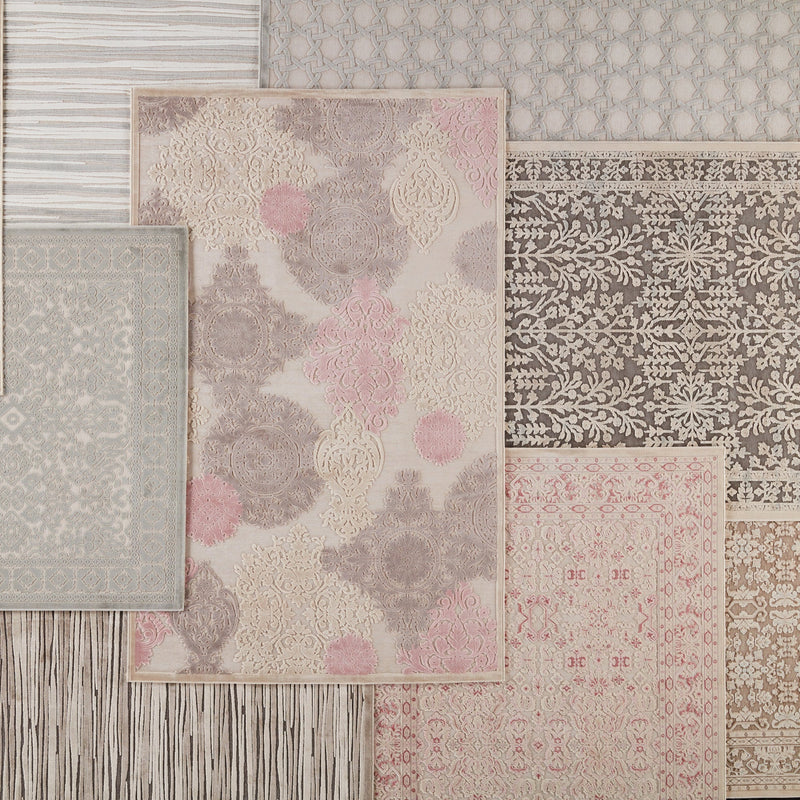 Wistful Damask Ivory & Pink Area Rug