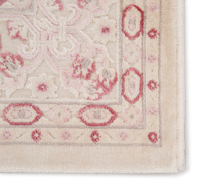 Regal Damask Ivory & Pink Area Rug