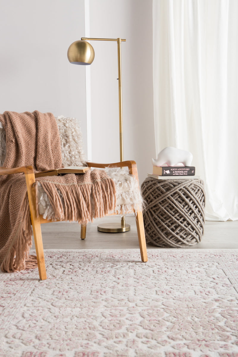 Regal Damask Ivory & Pink Area Rug