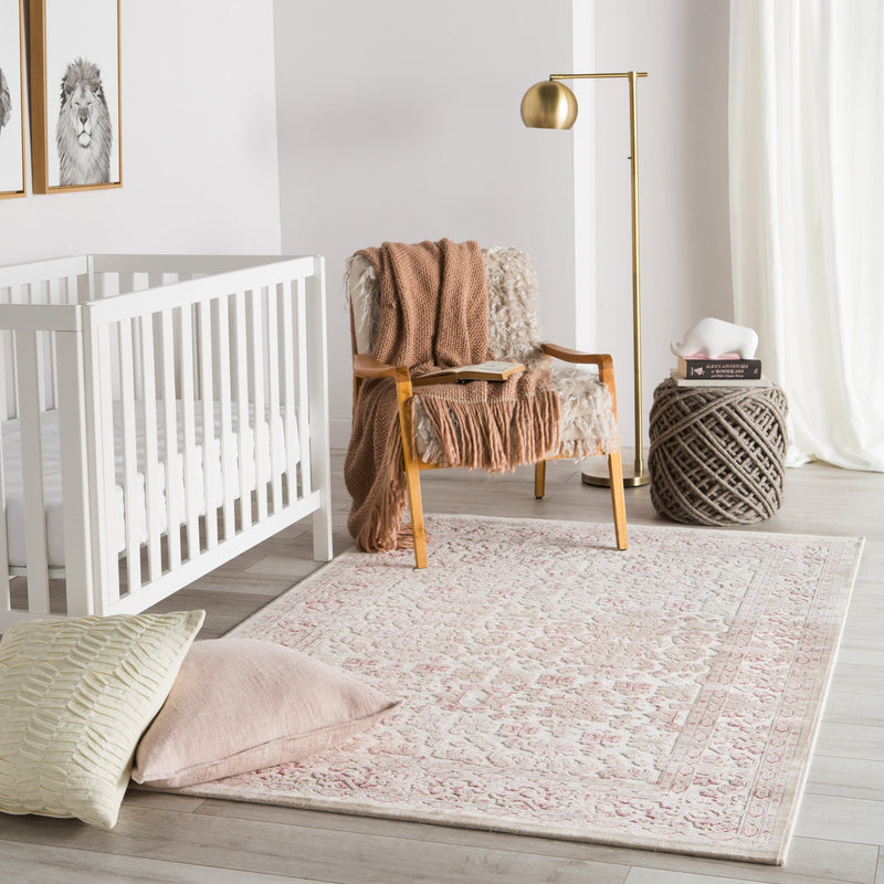 Regal Damask Ivory & Pink Area Rug