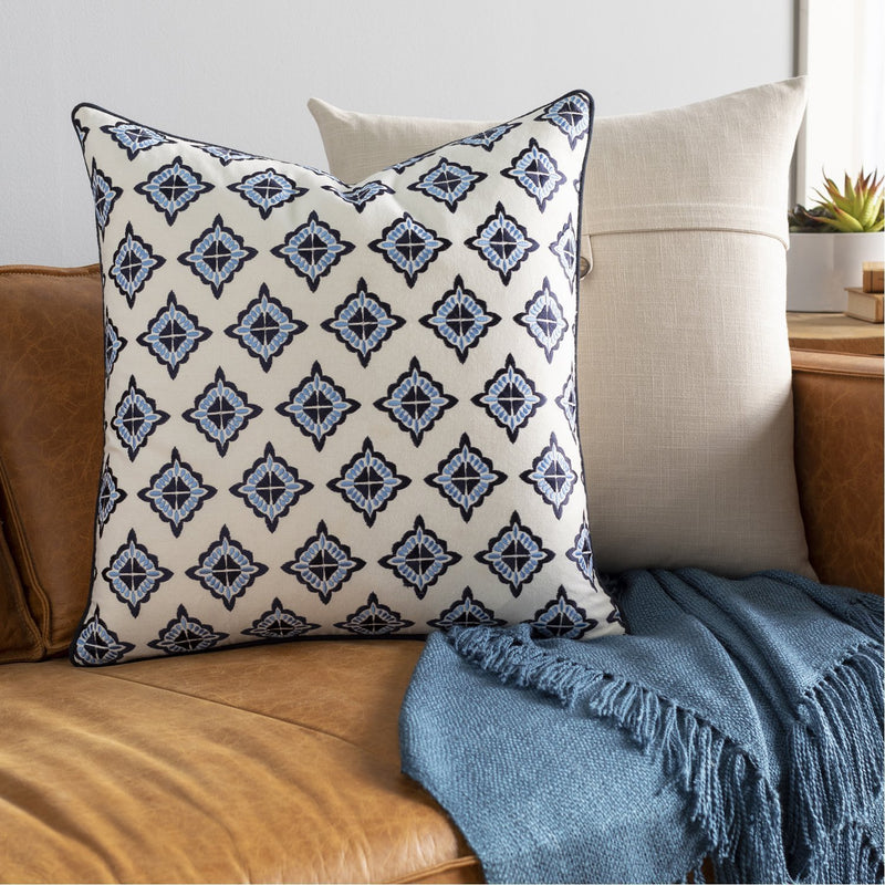 Fenna FEN-001 Woven Pillow in Ivory & Sky Blue by Surya