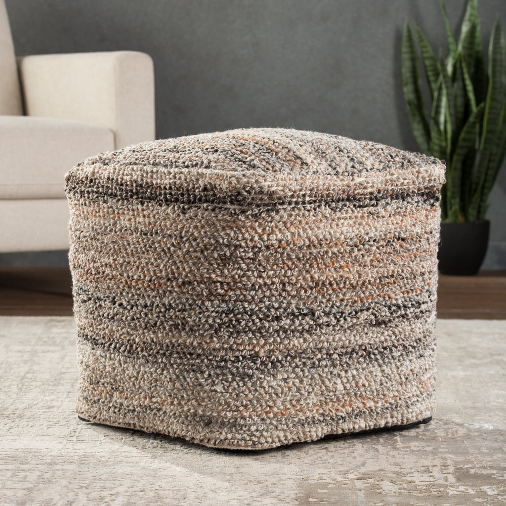 Fes Ramada Indoor/Outdoor Gray & Tan Pouf 2