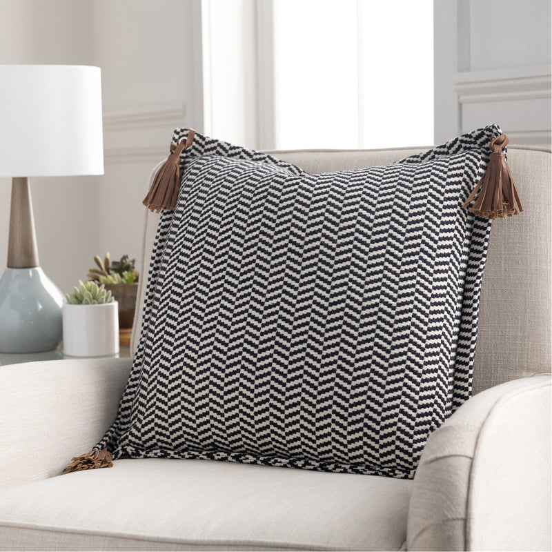 Fiona II FNA-003 Woven Pillow in Black & Beige by Surya