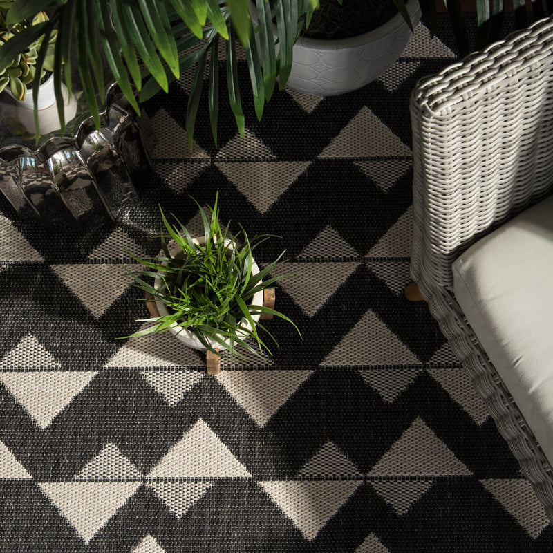 Zemira Indoor/Outdoor Geometric Black & Cream Rug