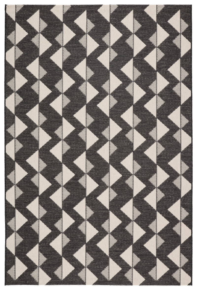 Zemira Indoor/Outdoor Geometric Black & Cream Rug