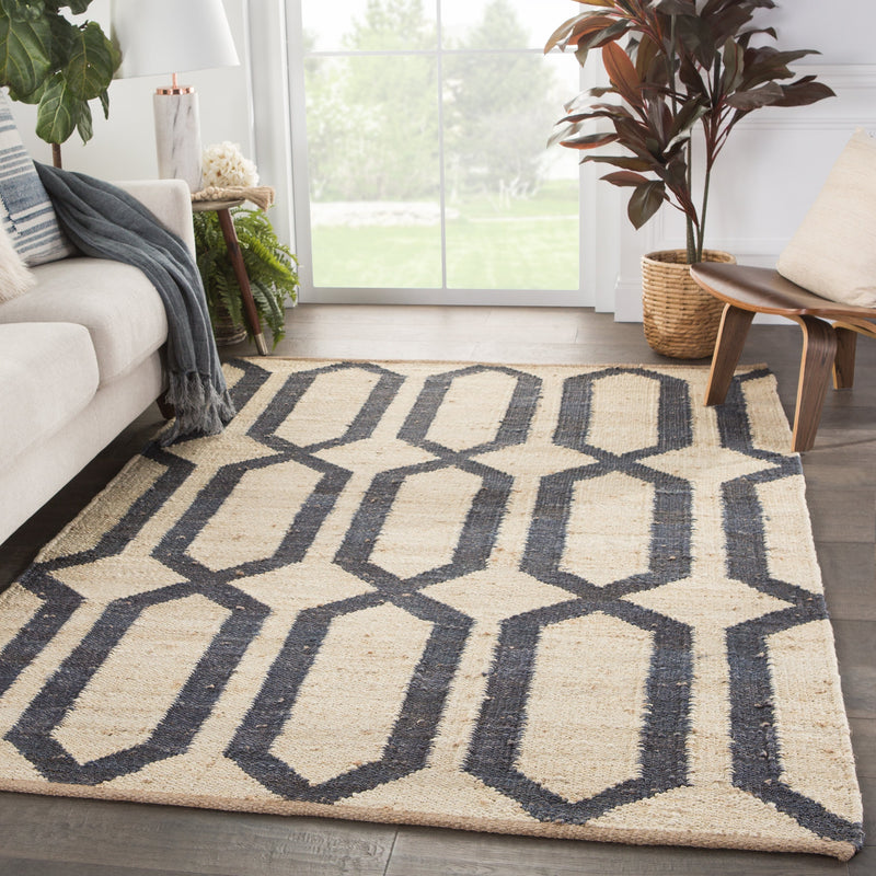 Luxor Natural Trellis Cream & Blue Area Rug