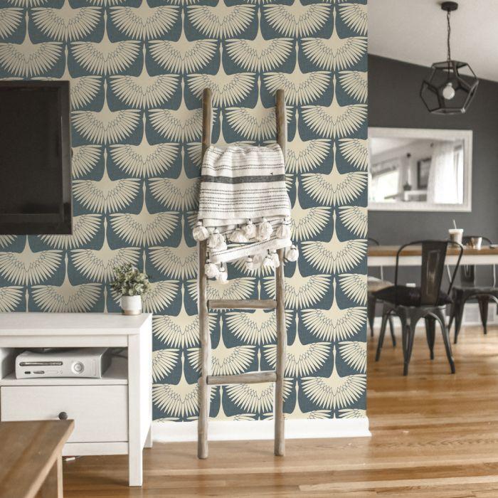 Feather Flock Removable Wallpaper in Denim Blue