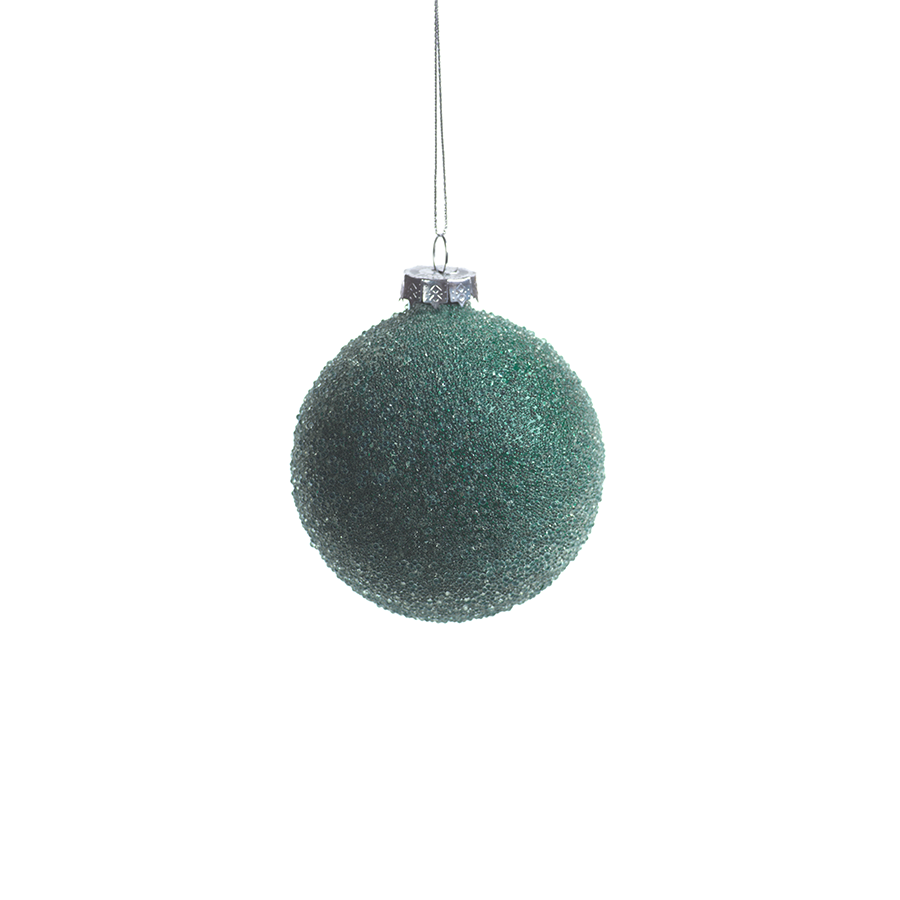 Frosted Green Beaded Christmas Ball Ornament