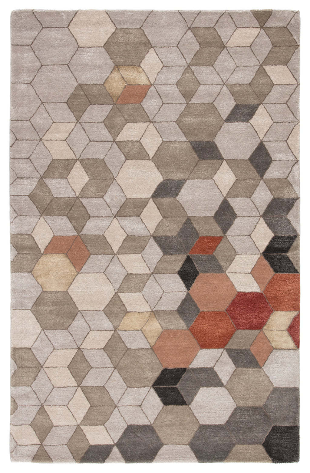 Combs Handmade Geometric Light Gray & Orange Area Rug