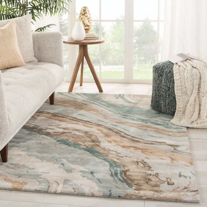 Conley Handmade Abstract Teal/ Light Gray Rug by Jaipur Living