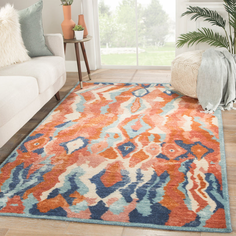 Woodstock Hand-Knotted Abstract Red & Blue Area Rug