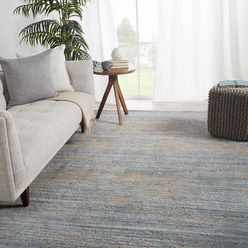 Ferelith Handmade Abstract Blue & Light Tan Rug