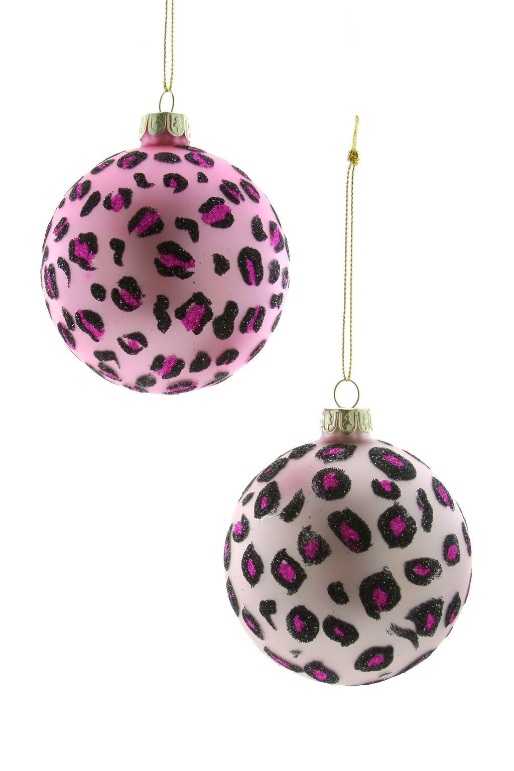 Pink Leopard Bauble set of 2 Holiday Ornaments