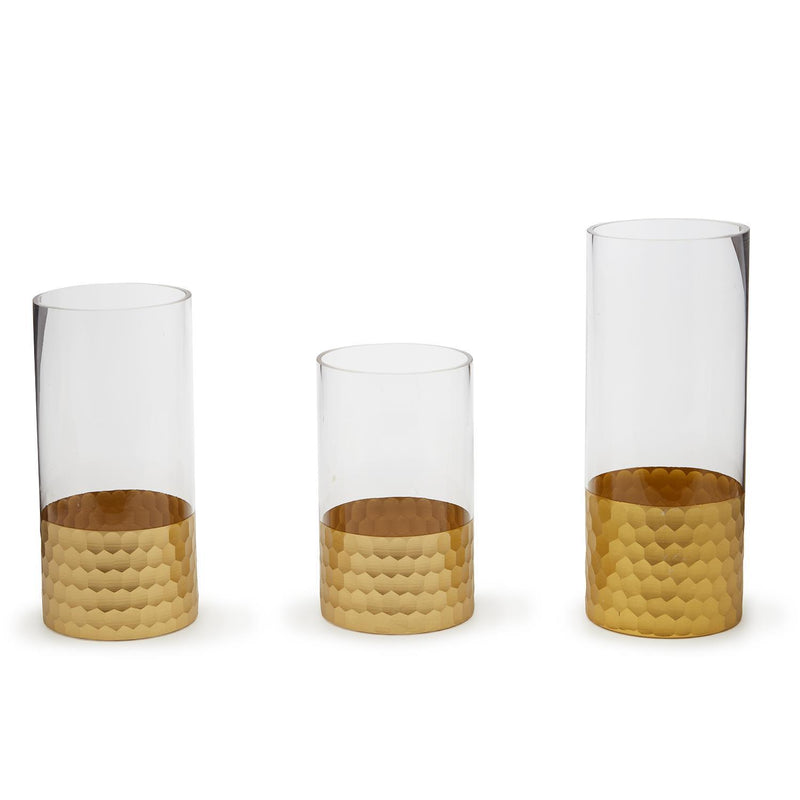 Set of 3 Gold Beehive Piller Candle Holder/Vases