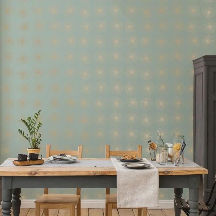 Goodbye Moon Removable Wallpaper in Aegean Green and Gold