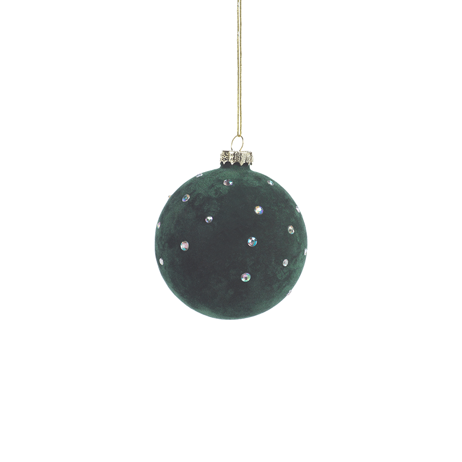 Green Flocked and Studded Christmas Ball Ornament